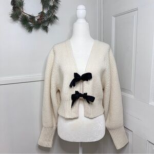 Anthropologie Rhea Bow Tie Front Crop Cardigan Sweater
